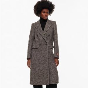 Aritzia Babaton Constant Cashmere Coat Herringbone Rich Mocha Brown XXS